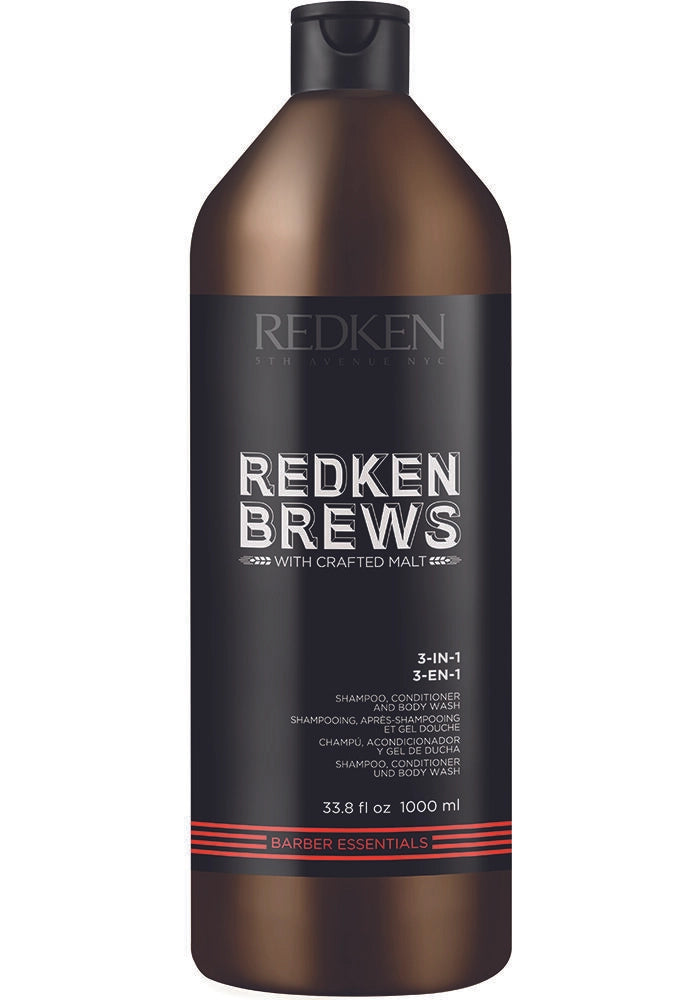 Redken Brews 3-in-1 Shampoo, Conditioner & Body Wash For Men 33.8 oz Liter