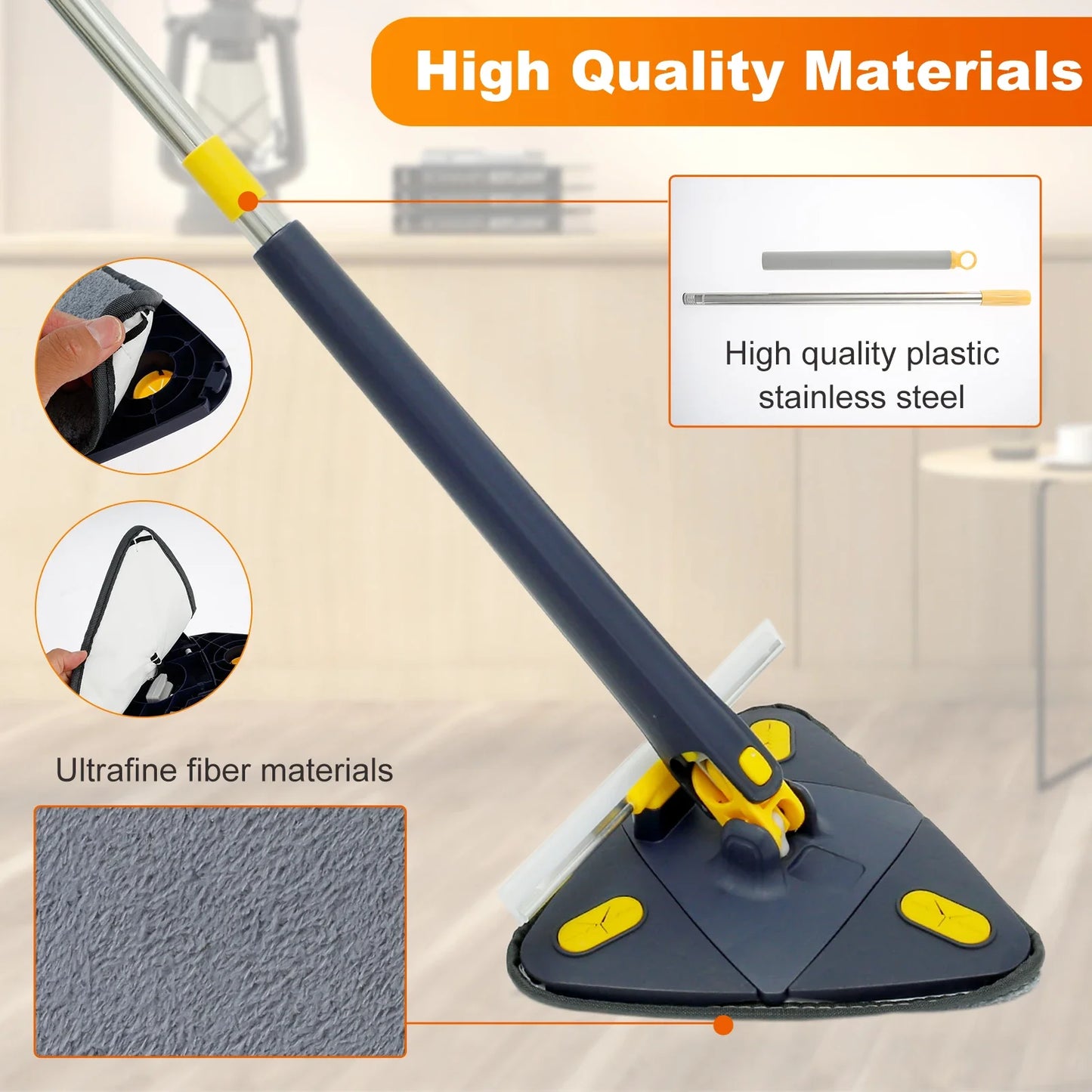 360° Rotatable Triangle Mop Telescopic Adjustable Squeeze Microfiber Cleaning Mop for Floor Ceiling Household Cleaning Tools