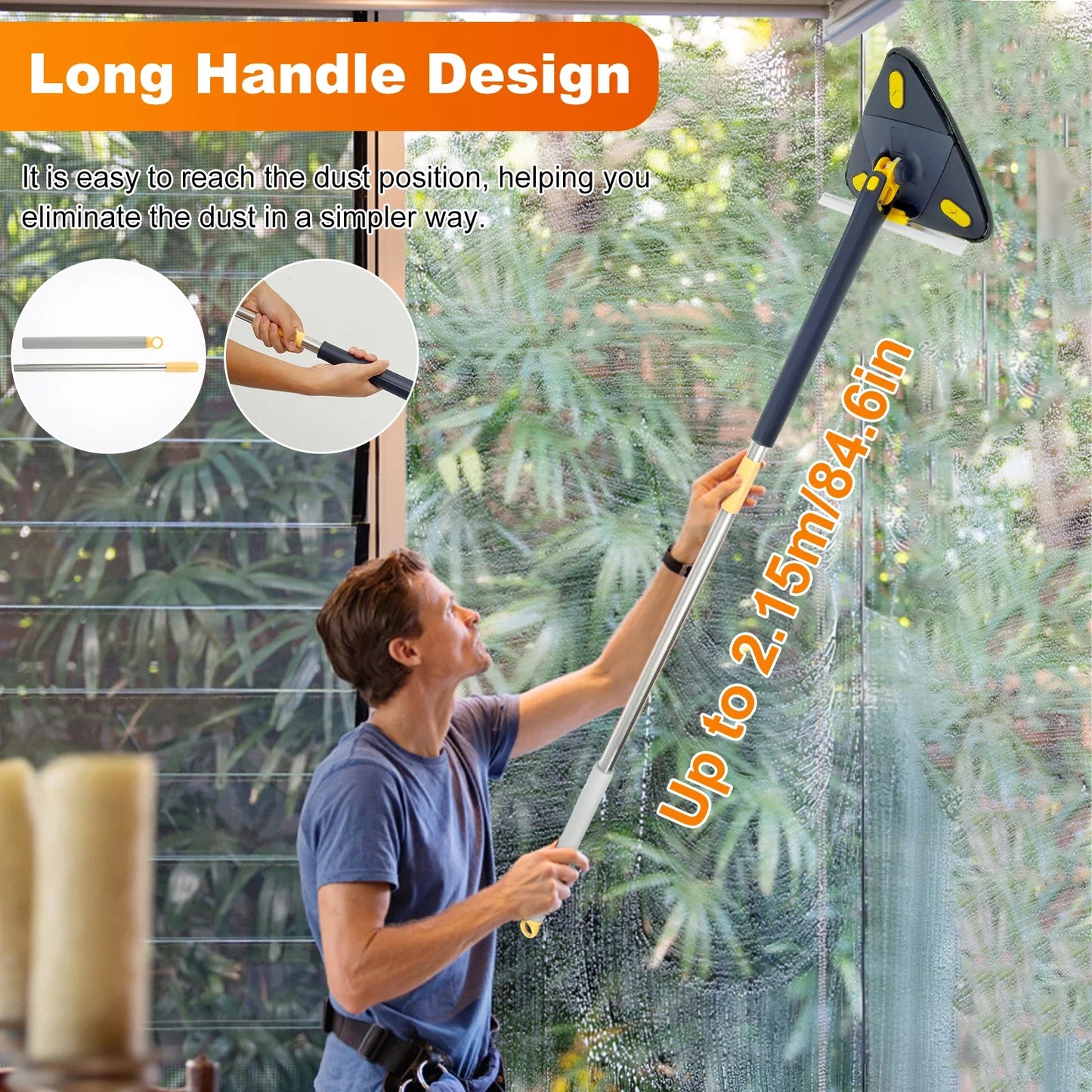 360° Rotatable Triangle Mop Telescopic Adjustable Squeeze Microfiber Cleaning Mop for Floor Ceiling Household Cleaning Tools
