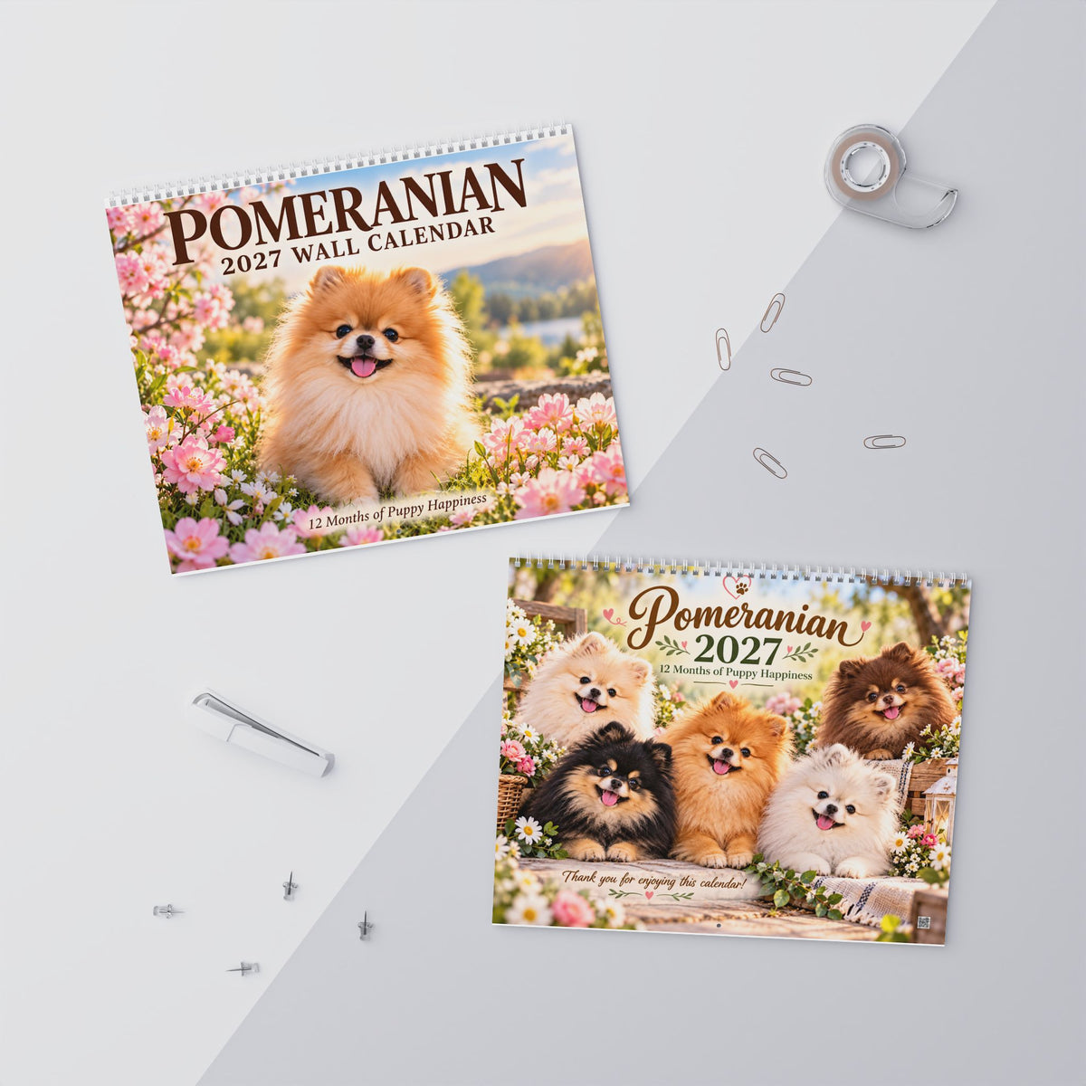 2027 Pomeranian Wall Calendar, Cute Puppies, 12 Month Dog Calendar, Gift for Dog Lovers