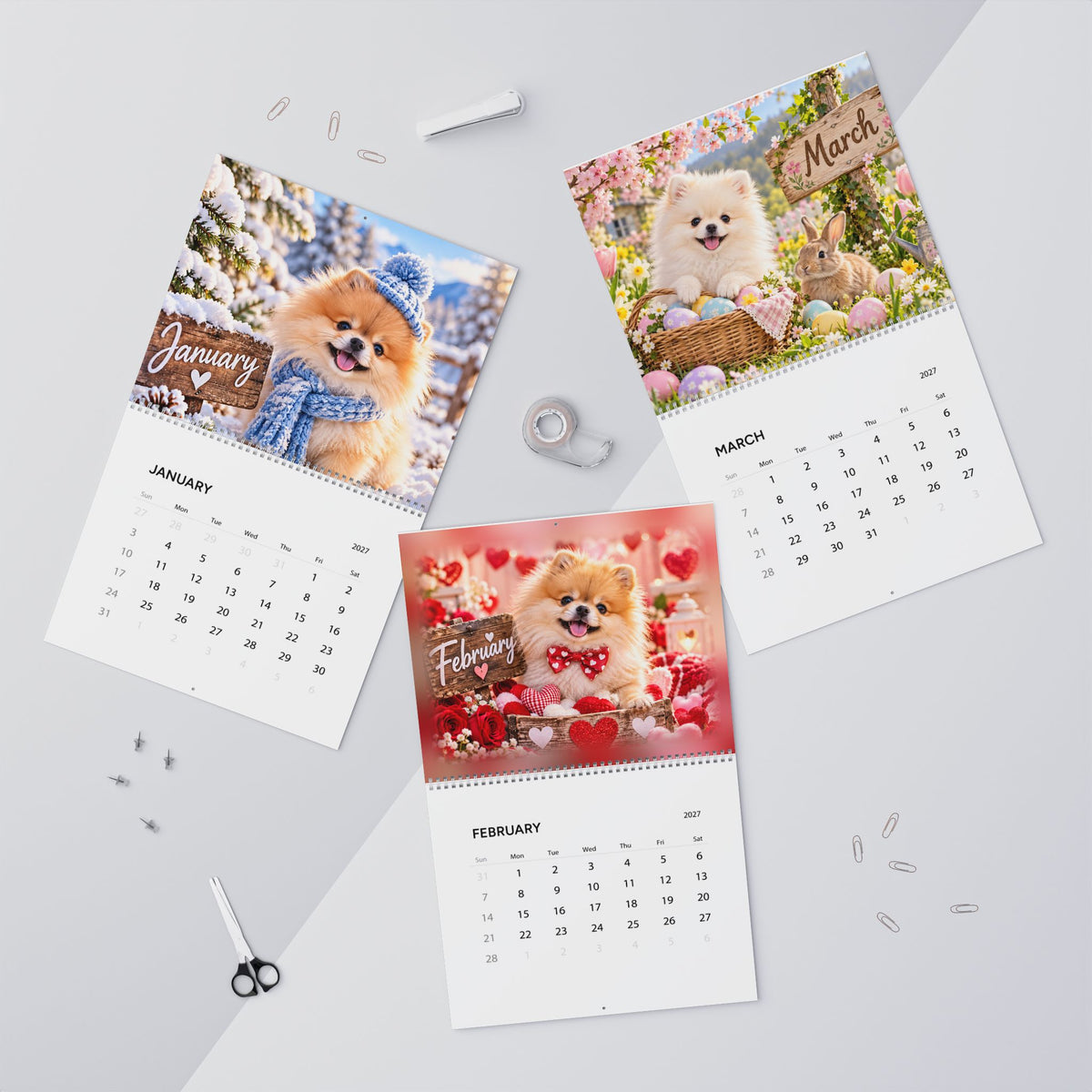 2027 Pomeranian Wall Calendar, Cute Puppies, 12 Month Dog Calendar, Gift for Dog Lovers
